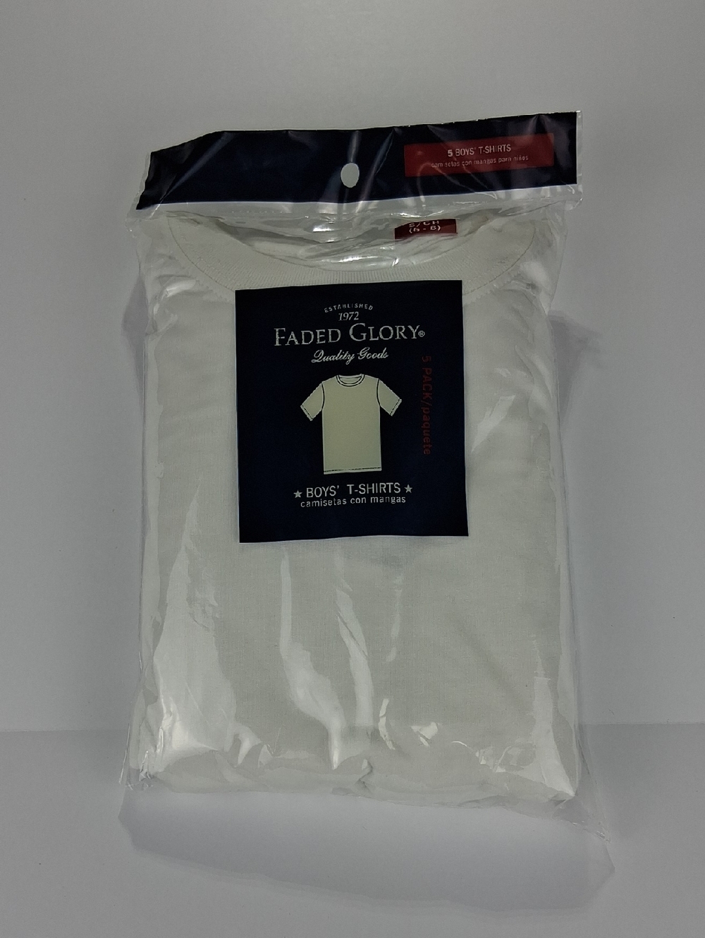 Boys New 5-pack Faded Glory T-shirts Size Small (6/8) White Short Sleeve Crew - Picture 10 of 11